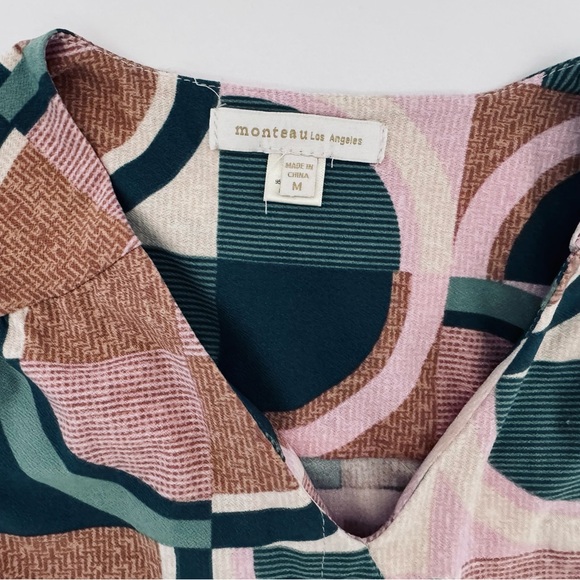 Monteau Los Angeles Retro Midi Dress Button Fron Size Medium Geometric Design - Picture 3 of 16